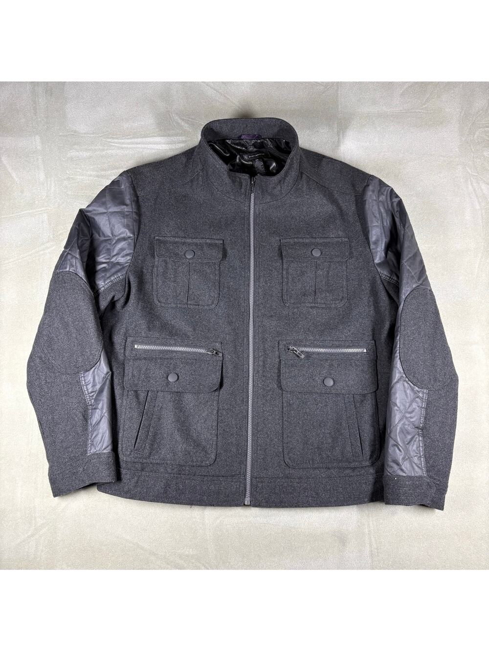 INC International Concepts Wool Blend Quilted Sleeve Utility Jacket Men XXL Gray